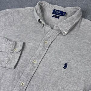 Polo‎ Ralph Lauren Gray Button Up Men's XL Featherweight Mesh Navy Pony Preppy